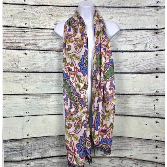 Talbots Paisley Print Fringe Scarf Multicolor NWT - Picture 8 of 9